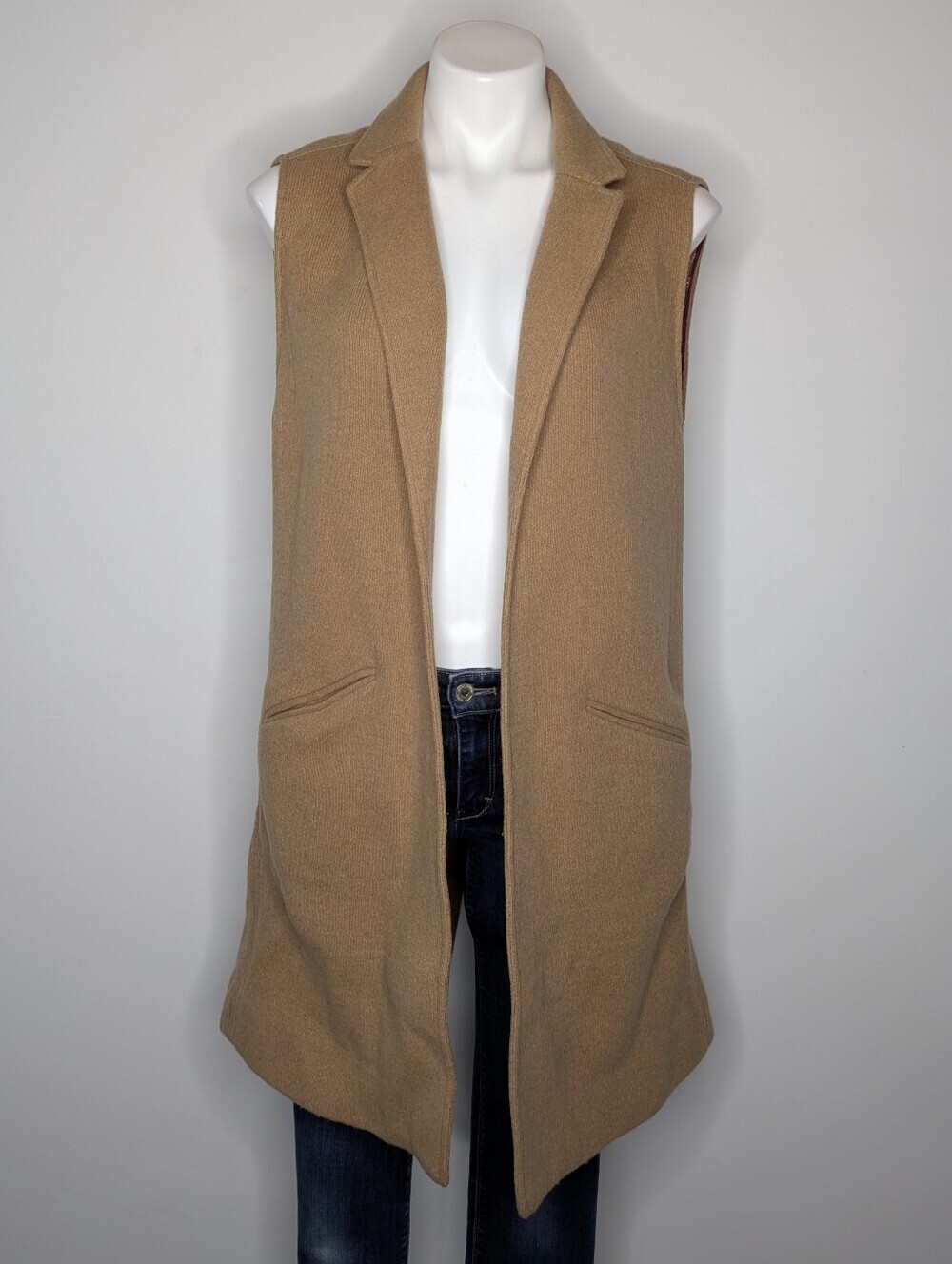 Gap Camel Tan Brown Wool Blend Sleeveless Open Duster Cardigan S